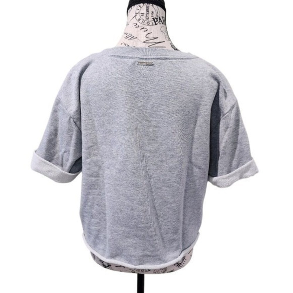 Michael Kors Gray Silver Mirror Dot Embellished Short Sleeve Sweatshirt Size M - Picture 2 of 8